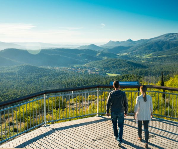 People looking at the view from Keppel Lookout, Marysville